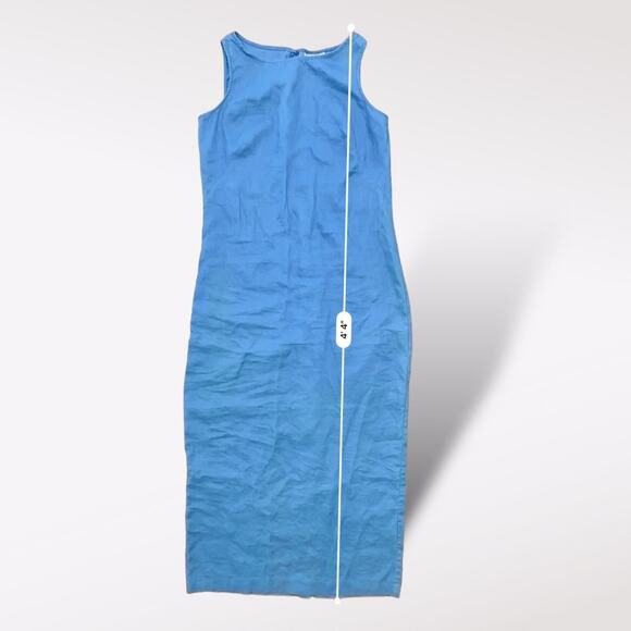 Casual Corner Blue Linen Maxi Dress Size 6 Vintage Classic Coastal Boho Minimal - Picture 4 of 9